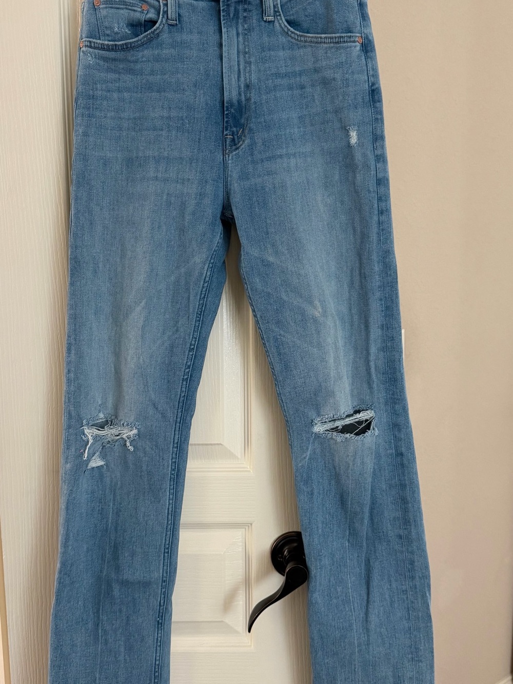 MOTHER Light Blue Distressed Straight-Leg Jeans